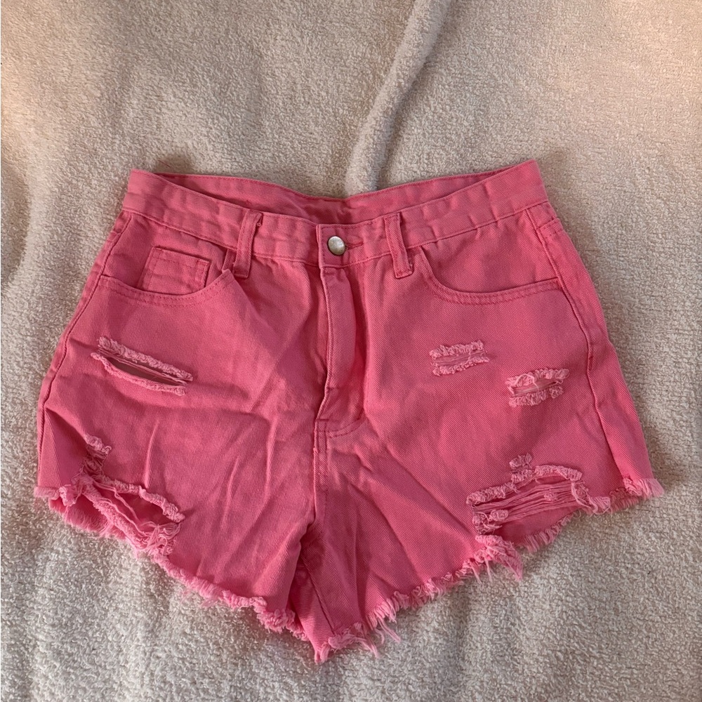 Pink Distressed Women Shorts